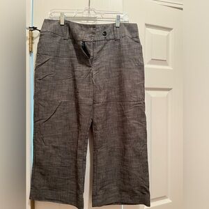 Brown wide leg crop dress pants, size 12, missing 2 out of 3 buttons (see photo)
